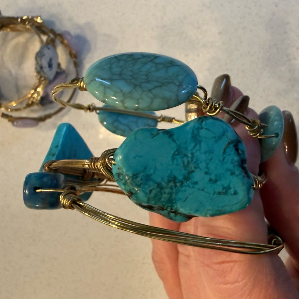 Bourbon and Bowties Turquoise and Gold Wire Wrapped Bracelets - Picture 3 of 4